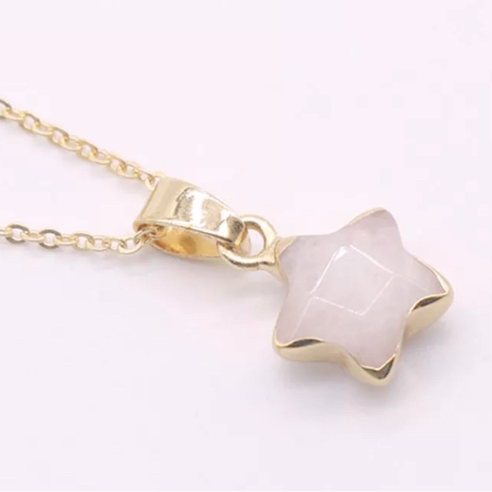 NEW Gold-Plated Star Pendant Necklace in Rose Quartz w/ Gold Chain - Picture 5 of 7